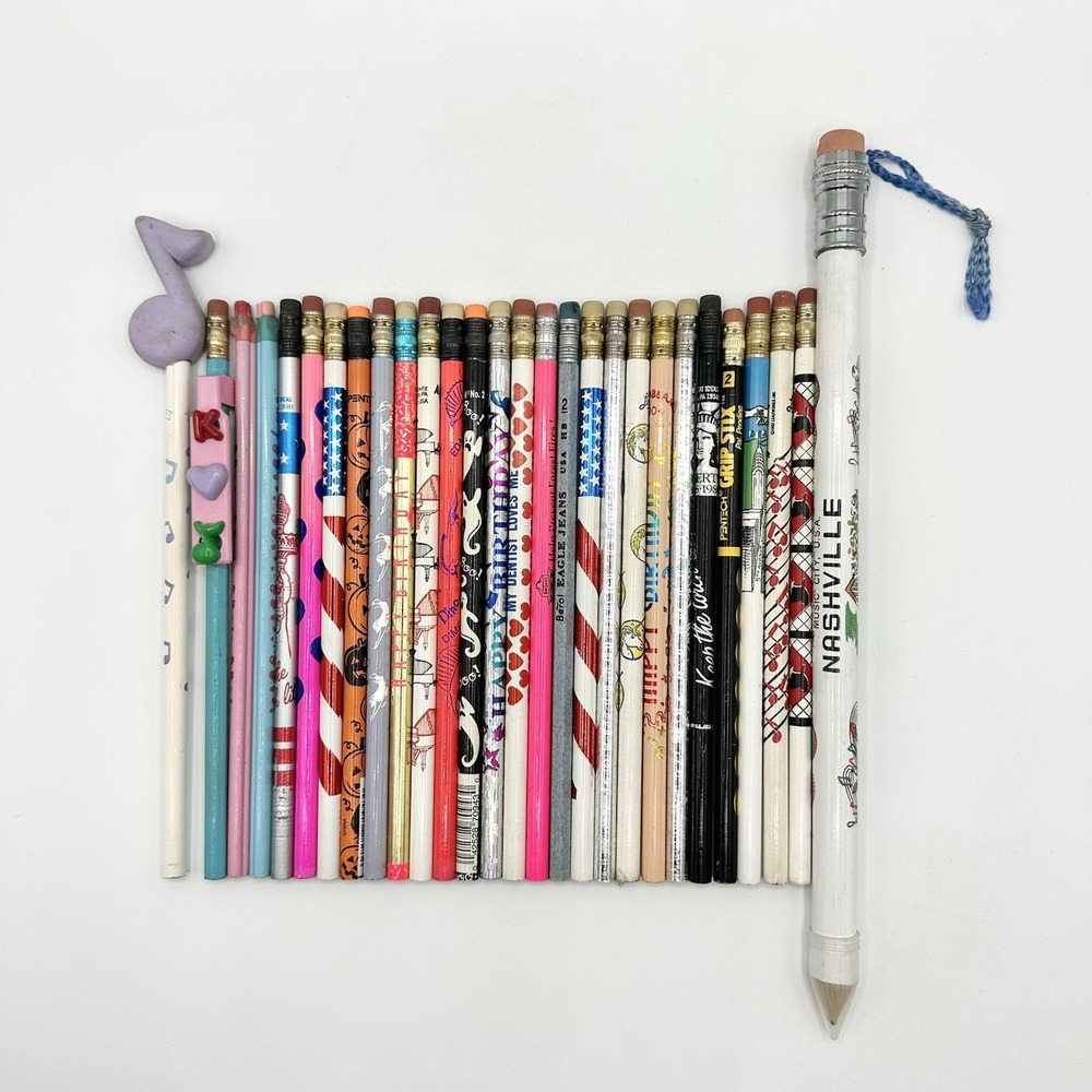 Vintage Unsharpened Pencil Lot Leadworks Eagle Jeans Holiday Heart Shaped Topper